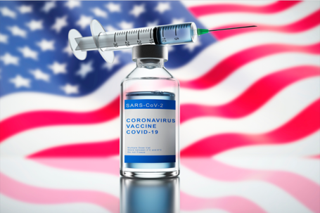 Covid vaccine and American flag