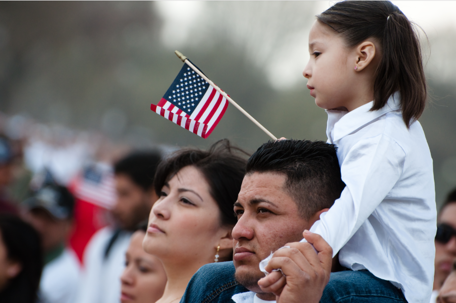 Family with flag